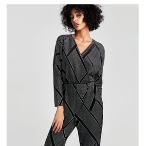 Velvet Long Sleeve Jumpsuit w/ Geo Print